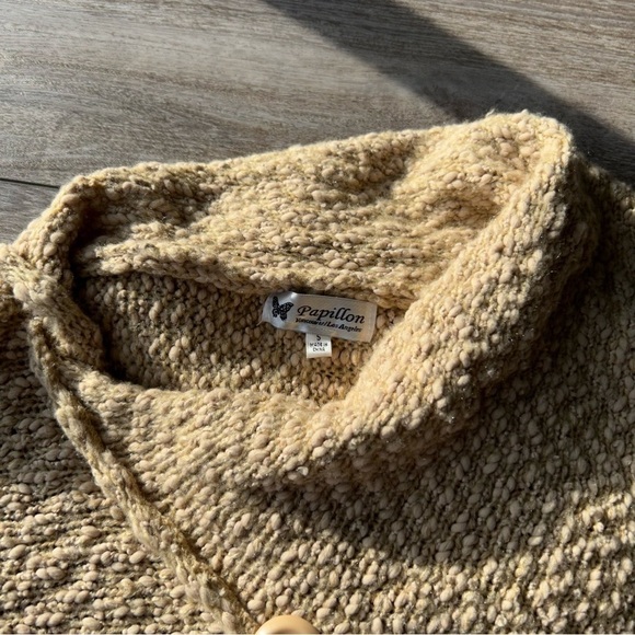 Papillon Soft Fuzzy Drape Collar Poncho Knit Cape in Tan - Picture 9 of 16